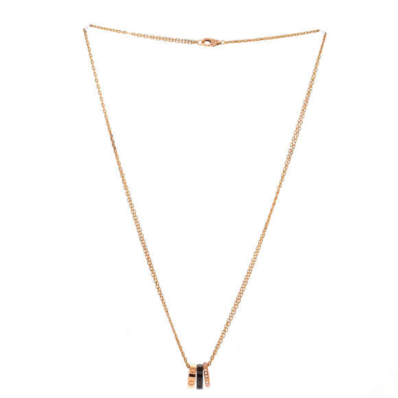 Cartier Love 3 Ring Pendant Necklace 18K Rose Gold and Ceramic with Diamonds